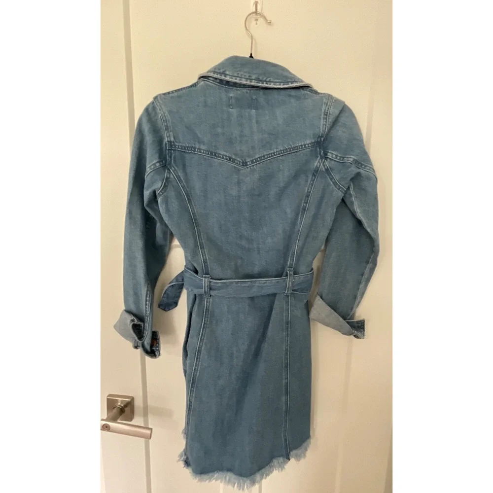 Show Me Your Mumu Denim Jean Dress Longsleeve Dress Belted Raw Hem SMALL NWT - Picture 7 of 7